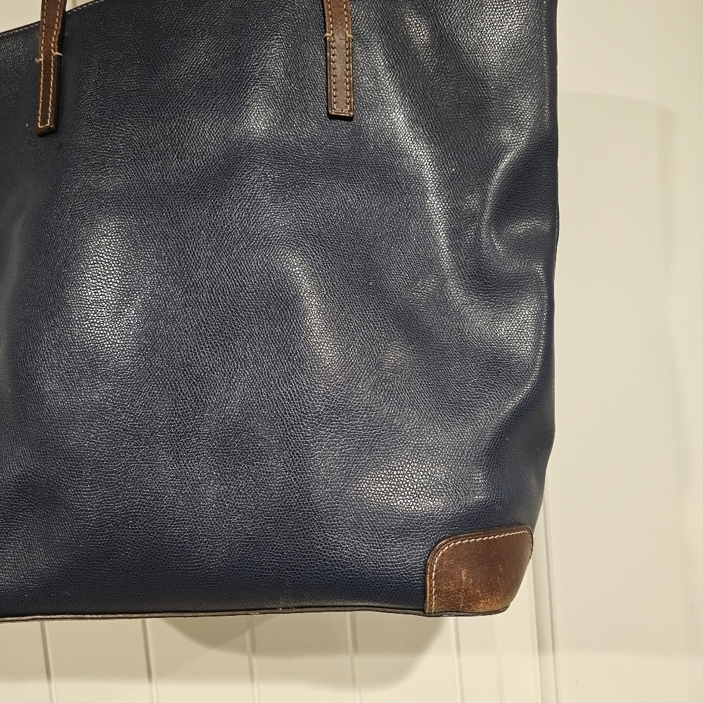 Dooney Bourke Vintage Navy Brown pebble grain leather large tote satchel - Picture 7 of 15